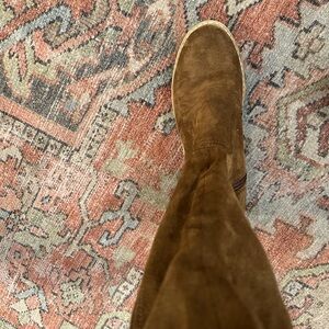 Brown Suede Knee-High Boots Wedged Elastic
